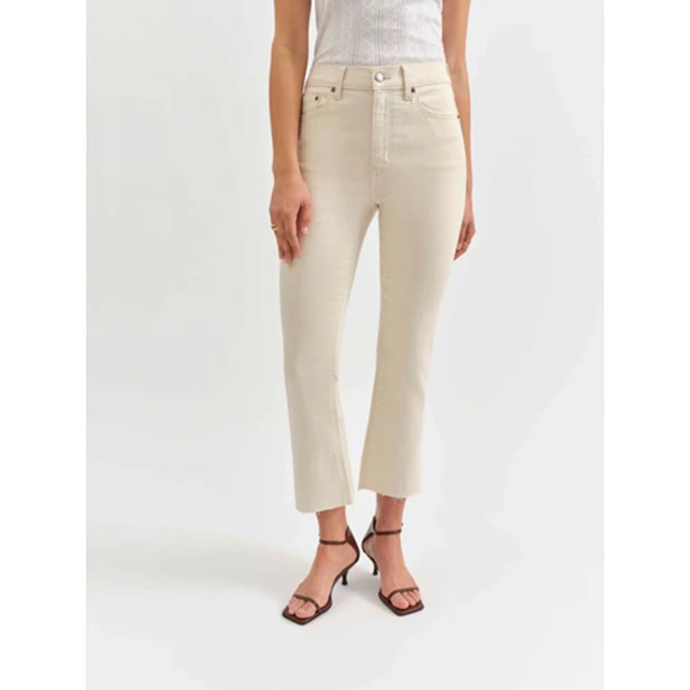 Daze Shy Girl Crop Flare Jeans Raw Cut Cream Size 25